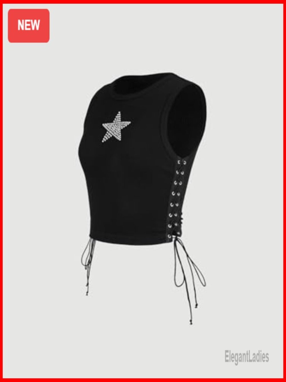 Sleeveless Ribbed Star Crop Tank Top Y2K Going Out Tops - Picture 5 of 7